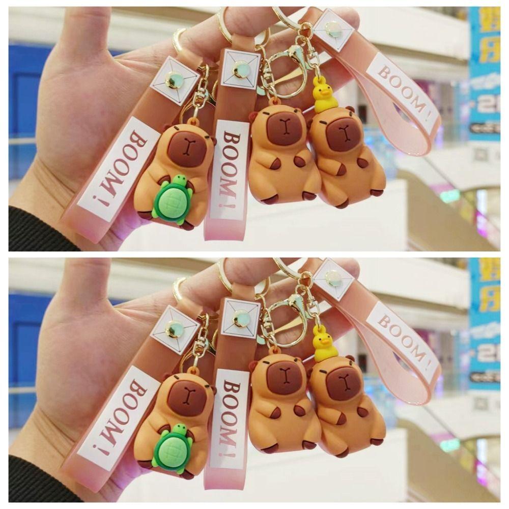4 Portachiavi Capybara Simpatici In PVC Morbido: Fragola, Zaino, Tartaruga E Anatra, Regalo Divertente