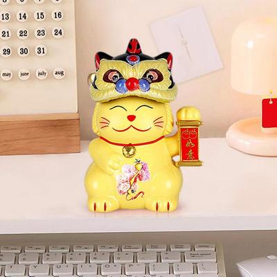 Lucky Cat Ornament Good Luck Fortune Cat Car Dashboard Decor Solar Fortune Cat Statue Decorations Welcoming Cat Decor For Home