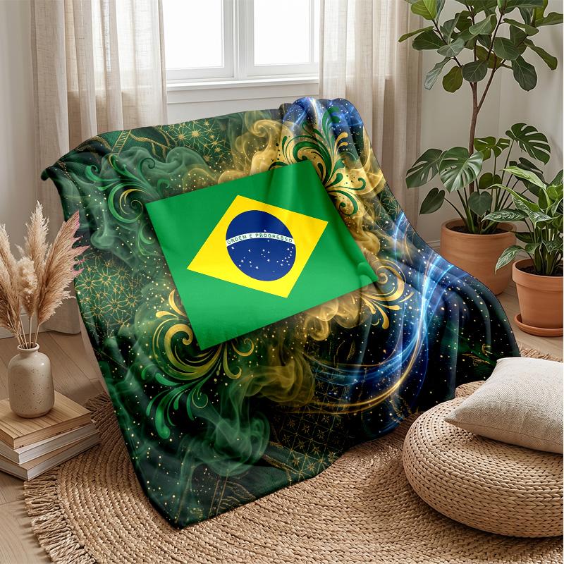 Brasilien Fotboll Tryckt Flanellfilt Hudvänlig Varm Dekorativ Pläd för Inomhus Soffa Säng Daglig Användning