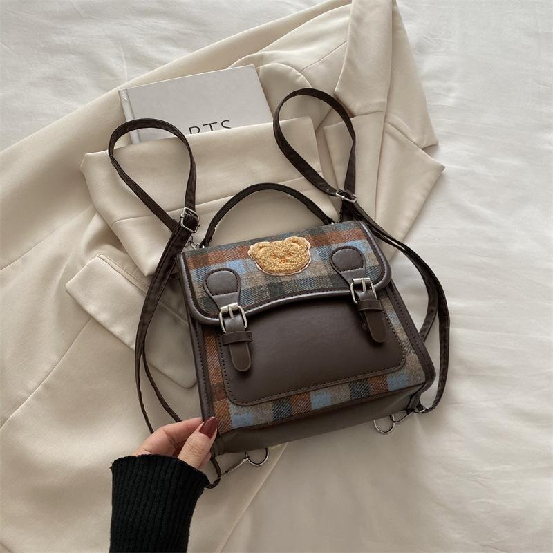 

Клетчатый рюкзак женский осенний новый модный шерстяной портативный студенческий школьный рюкзак легкий дорожный рюкзак