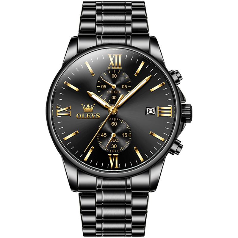 OLEVS Black Steel Mesh Belt Quartz Watch Men Ultra Thin Chronograph Luxury Brand Waterproof Male Watches Relogios Masculinos