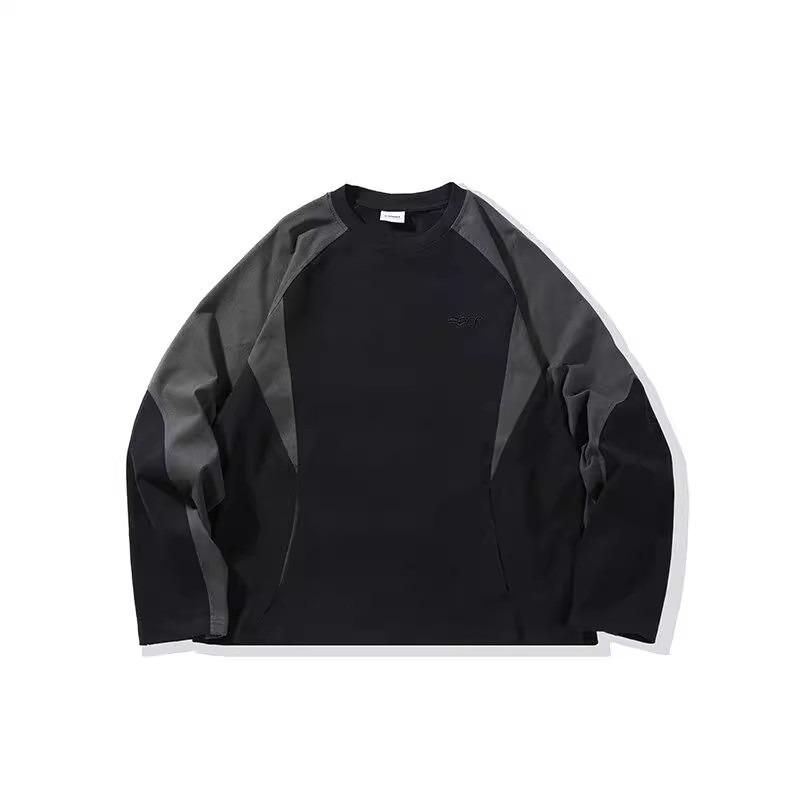 Unisex Japansk Retro Färgblock Lapptäcke Huvtröja - Avslappnad Lös Passform Långärmad T-shirt