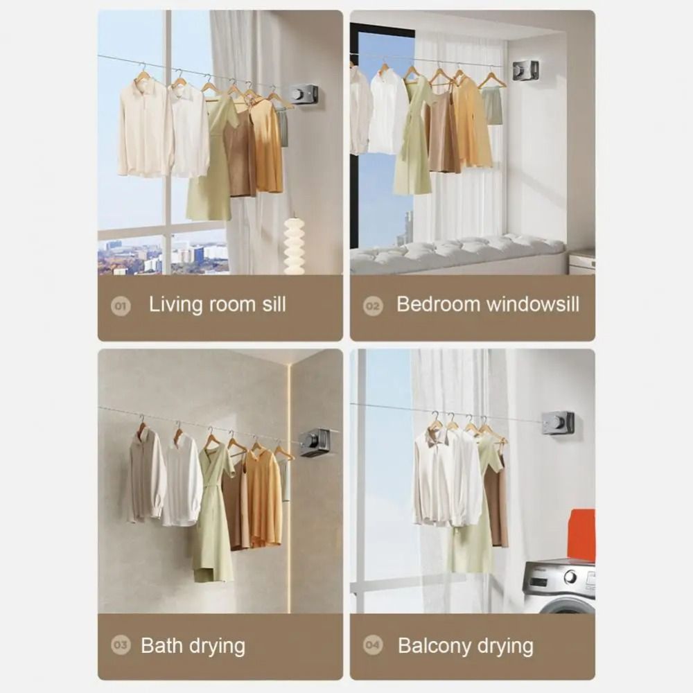 Non Sagging Retractable Clothesline Wall Mounted Telescopic Clothes Hanger Bathroom