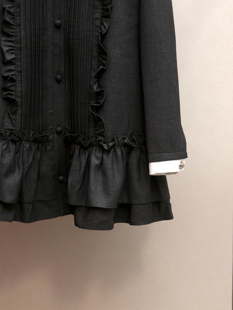 Spring Gray Color Block Ruffle Patchwork Dress for Women