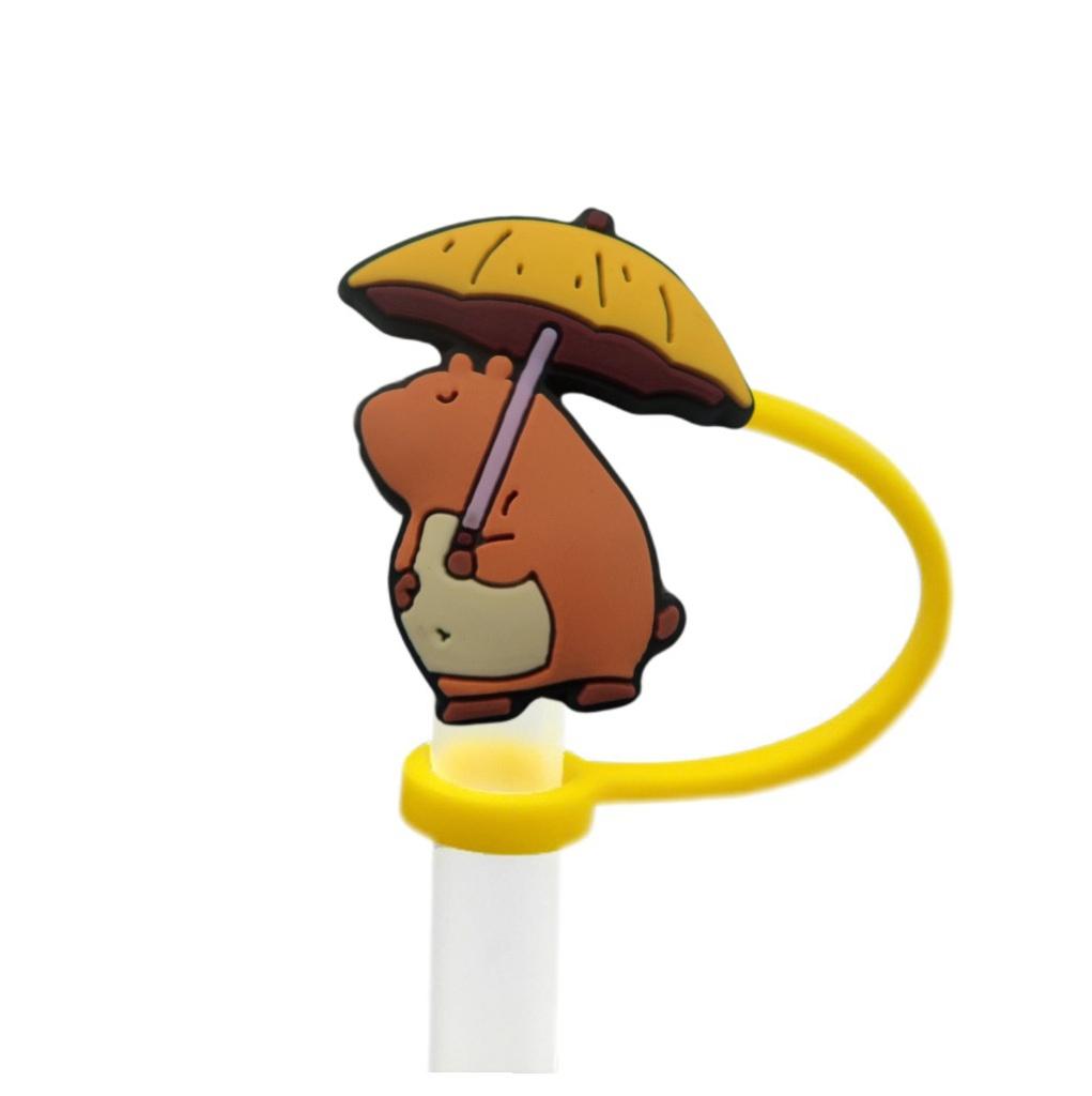 Cute Capybara 10mm Straw Cap Compatible with Stanley Cup Accessories Decoration Dustproof Straw Stopper Silicone Straw Cap