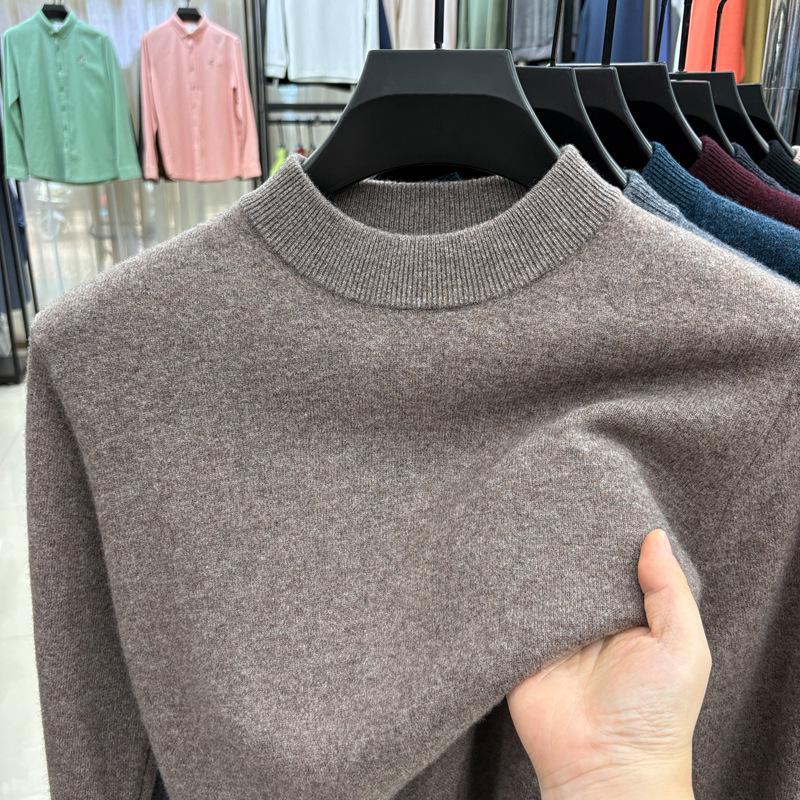 Men's Winter Thick 100% Pure Wool Half-High Collar Sweater - Warm Base Layer Knitwear