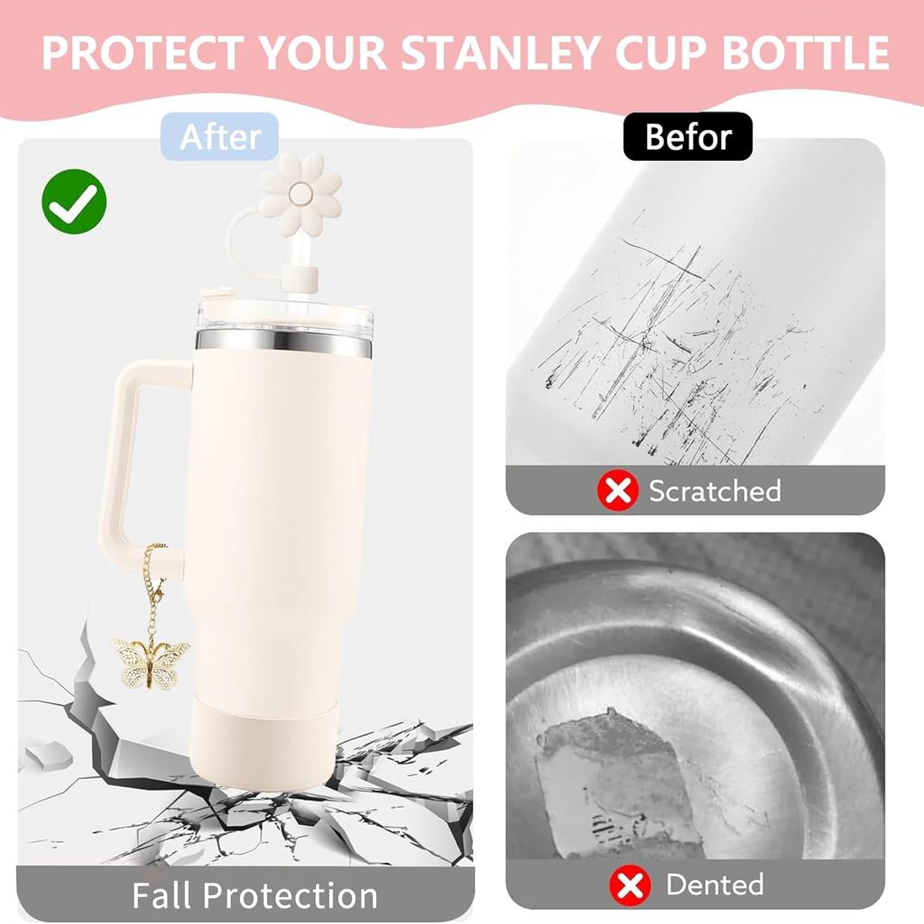 Cup Accessories for Stanley 30oz&40oz Tumbler including Flower Butterfly Straw Topper Cover, Spill Proof Stopper, Silicone Cup Boot, Butterfly Charms