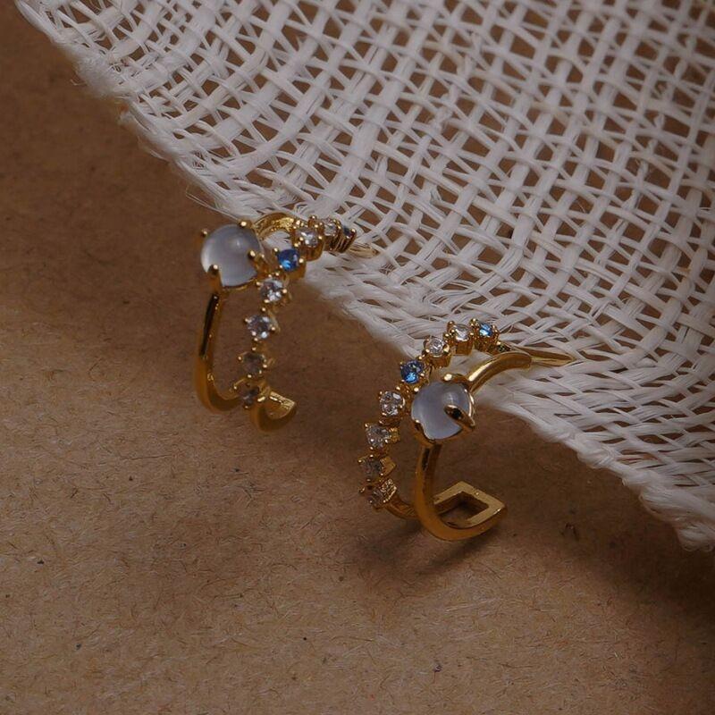

Double layer blue opal stud earrings female Douyin fashion light luxury cold wind earrings French retro ear jewelry