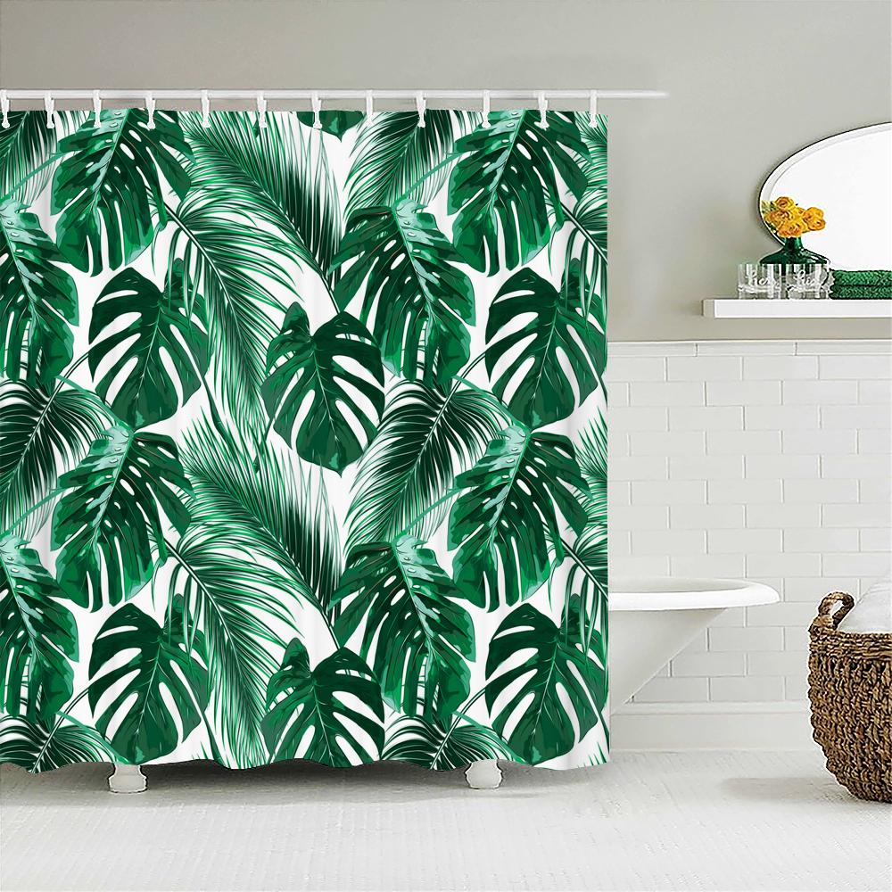 Tropical Plant Leaves Bath Curtain Waterproof Fabric Shower Curtains Colorful Leaf Pattern Bathtub Screen for Bathroom Decor