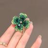 Rhinestone Four-Leaf Clover Brooch - Elegant Green Jewelry Accessory for Suit Jackets