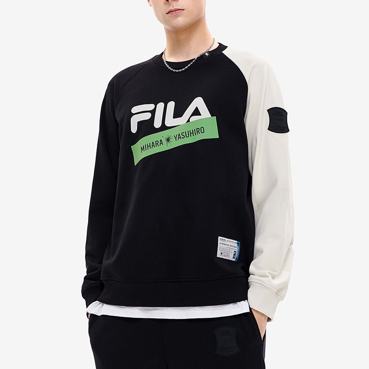 FILA X MIHARA YASUHIRO Loose Color Block Logo Casual Pullover Long Sleeve Sweatshirt Men sweatshirt Black F11M243205F-BK