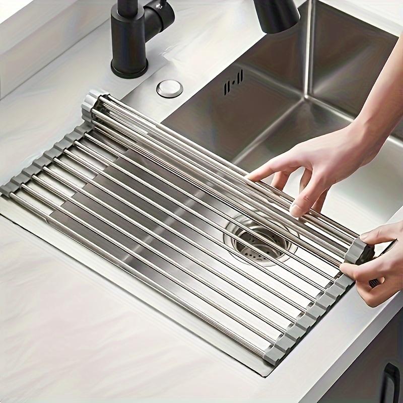 Utensilien-Abtropfgestell Edelstahl Über-Spüle Geschirrtrockengestell Faltbare & Rollbare Spülbecken-Abtropfmatte Multifunktionales Abtropfgestell für Zuhause