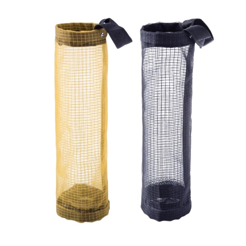 Hanging Mesh Plastic Bag Dispenser Wall Mount Trash Bag Storage Pouch Reusable Garbage Bag Organizer for Kitchen Bathroom