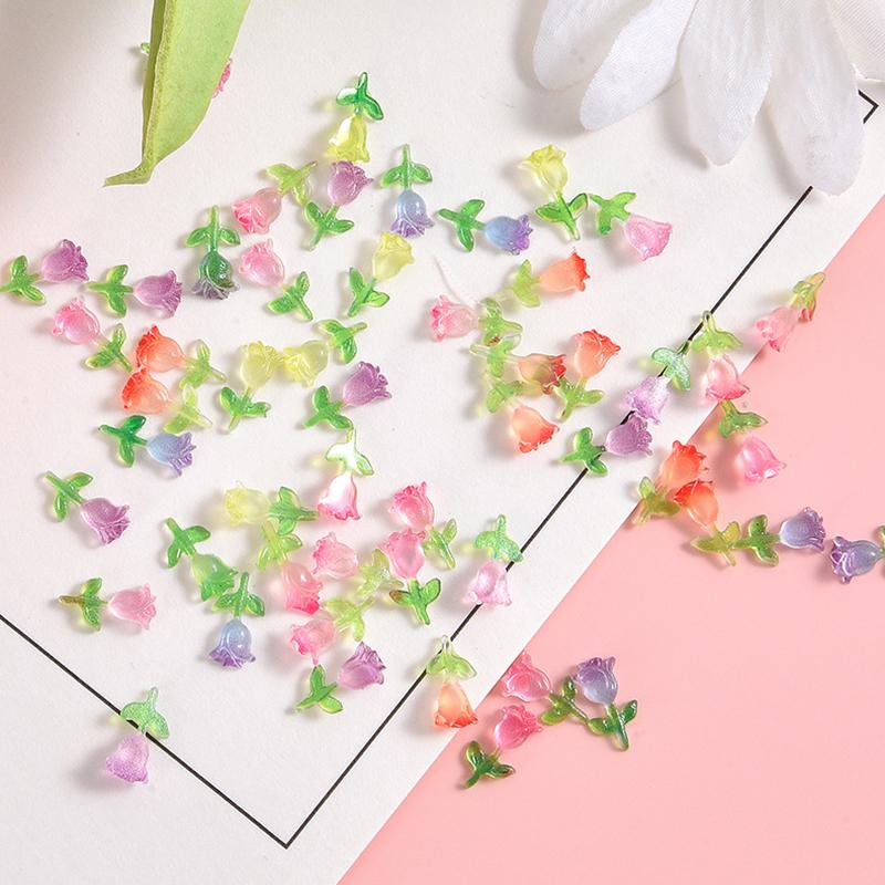 10 sztuk Lśniący Mini Żywiczny Kwiat Tulipana Miniatury Figurki do Terrarium Ozdoby Akcesoria do Dekoracji Samochodu Domu Losowy Kolor