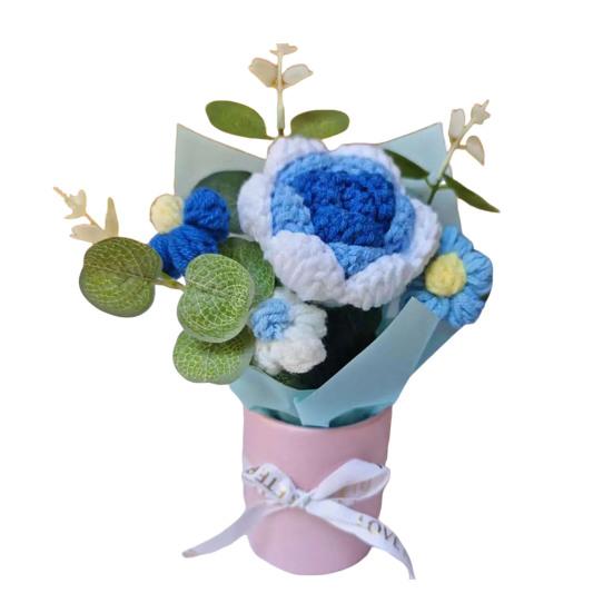 Crochet Flower Bouquet Handcrafted Knitting Flower Ornament Yarn Floral Decoration Mother's Day Birthday Christmas Gift
