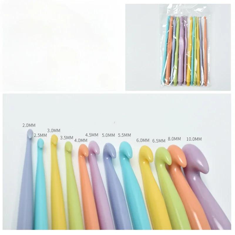 Crochet Hooks 2.0mm-10mm 12Pcs Plastic Candy Colors Plastic Crochet Hooks DIY Sweaters Scarf Crocheting Tools Wholesale Colorful