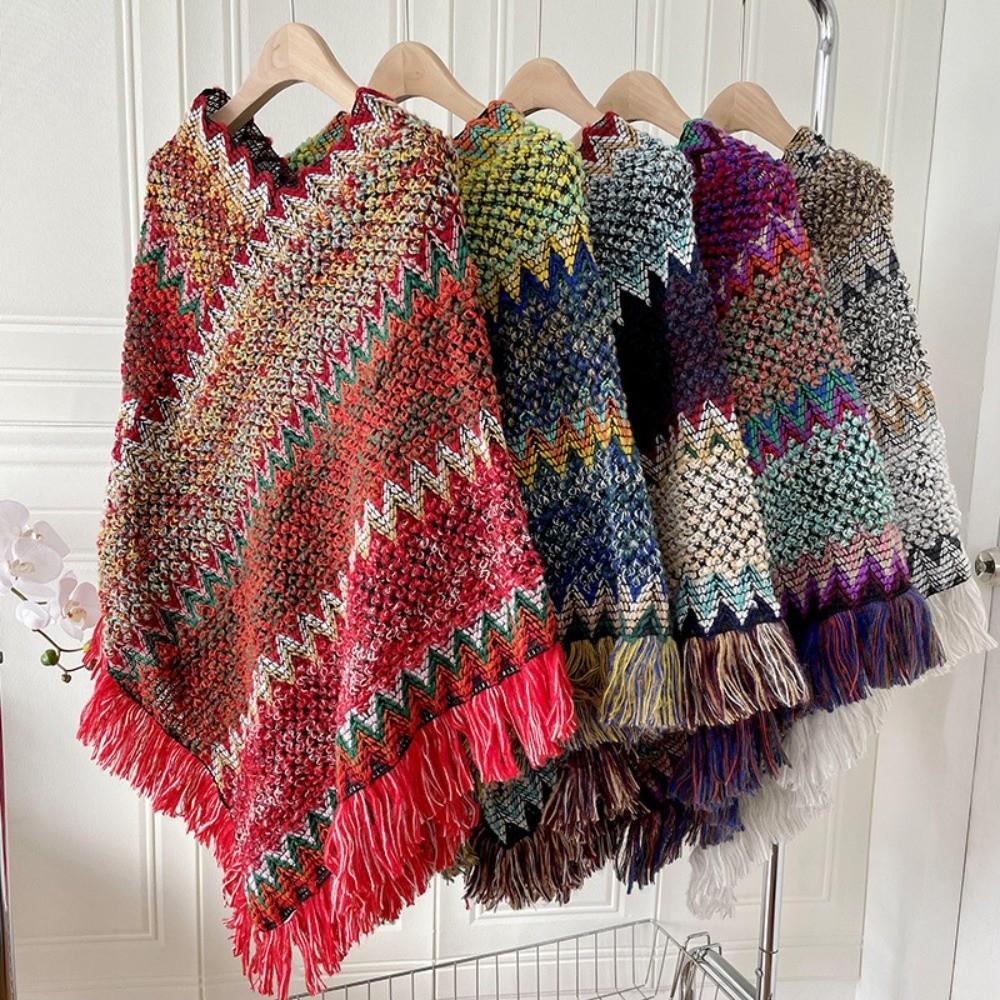 Neck Wrap Ethnic Style Knitted Shawl Bohemia Autumn and Winter Tassel Cape Tourism