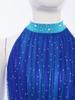 Girls Lyrical Dance Costume Sparkle Rhinestones Keyhole Back Irregular Chiffon Hem Skating Dress