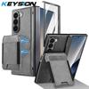 KEYSION PU Leather Phone Case for Samsung Galaxy Z Fold 7 6 5 4 3 Shockproof Cover With Magnetic Card Holder Bag Hinge Screen Protector