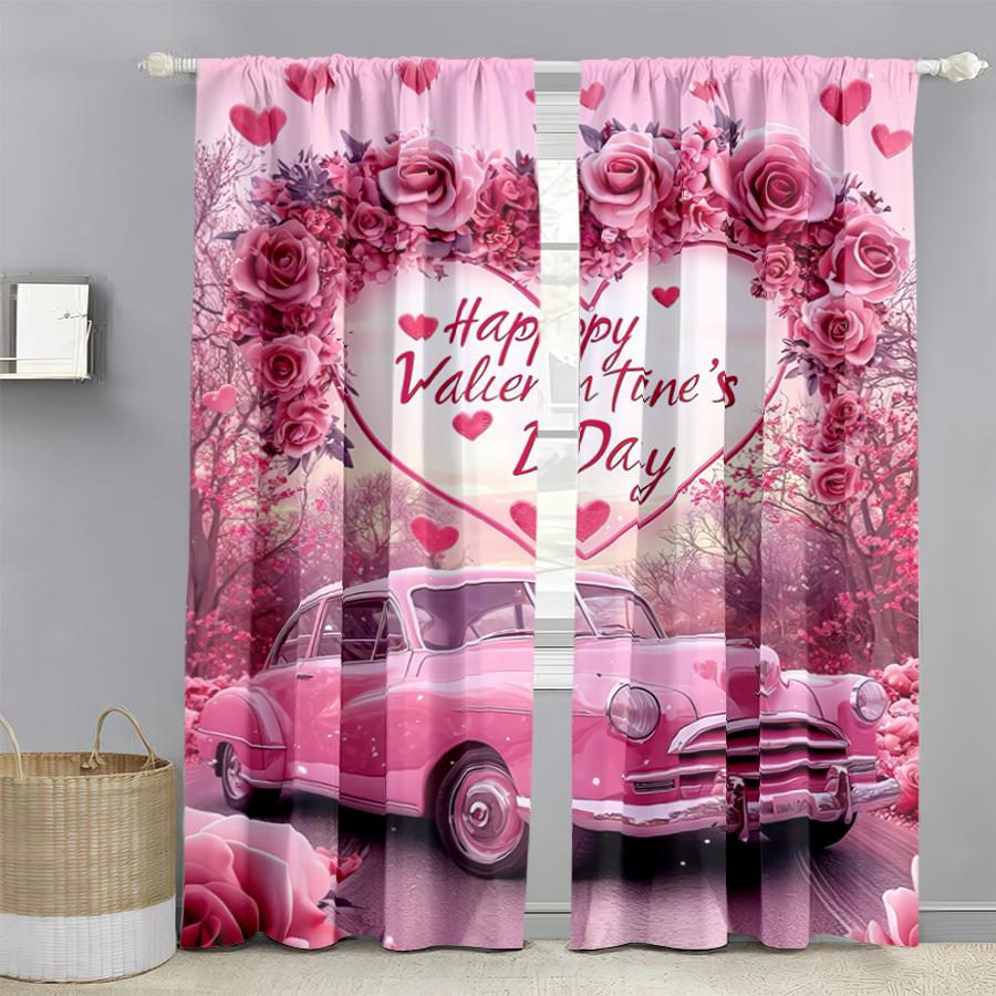 2 Stück puderfarben floral retro Auto Valentinstag Verdunkelungsvorhänge süßer Stil Schlafzimmer Wohnzimmer Stangentasche Dekoration