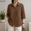 ZANZEA Women Lace Patchwork Casual Turn Down Collar Loose 3/4 Sleeve Blouse