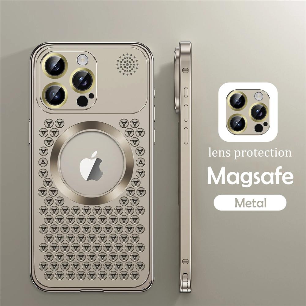 

Металлический магнитный чехол Magsafe с рассеиванием тепла для iPhone 13 14 12 15 Pro Max 15 Plus, пленка для объектива, съемный чехол для ароматерапии