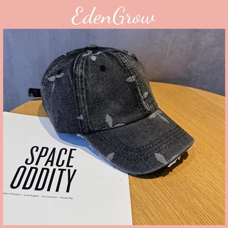 Retro Denim Washed Baseball Cap With Cross Print Design For Daily Casual Wear