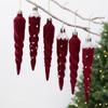 Christmas Tree Baubles Wine-Red Plastic Geometric Ornament with Textured Finish and Hanging Strings for Shop, Hotel