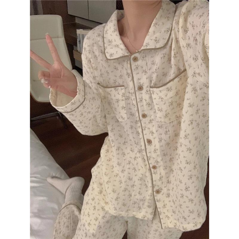 Women's Pajamas New Autumn Spring Long Sleeve Soft Sleepwear Set Grid Cartoon Pyjama Woman Home Nightwear Set Cardigan