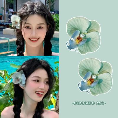 Fashion Elegant Orchid Duckbill Clip Seaside Vacation Bangs Clip Vintage Rustic Hair Accessories