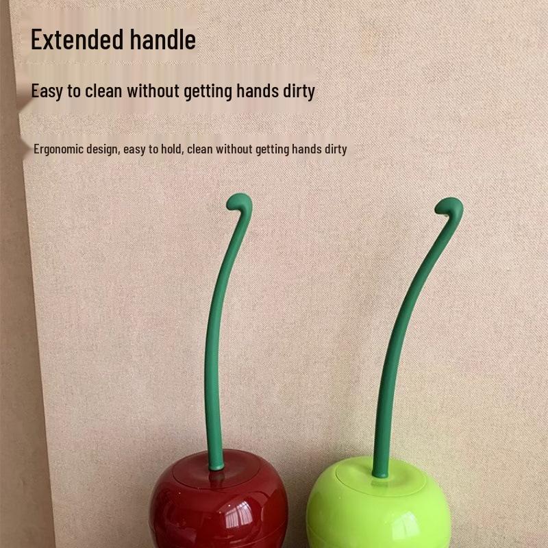 Cherry Toilet Brush with Long Handle, Soft Bristles, Replaceable Core, Creative Design, Household Cleaning Tool