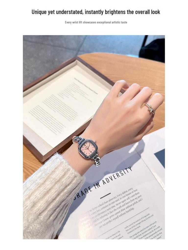 Jinmiou Women's Exquisite Mother-of-Pearl Square Leather Watch, Waterproof and Elegant for Daily Wear.