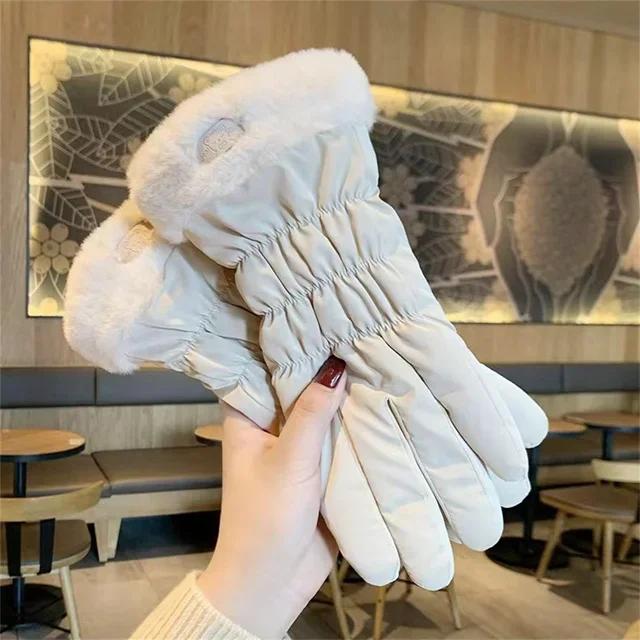 

Winter skiing gloves, thick and warm plush touch screen gloves, outdoor cycling and mountain climbing gloves белый