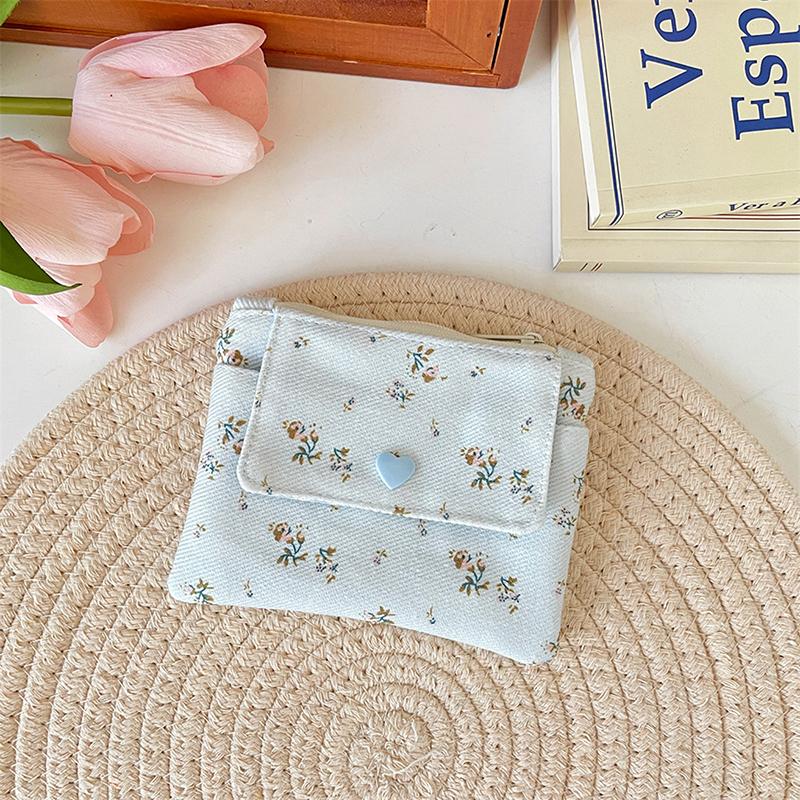 Ins Style Flowers Card Holder Coin Purse Id Card Bank Card Protective Cover Small Wallet Key Organizer Double Layer