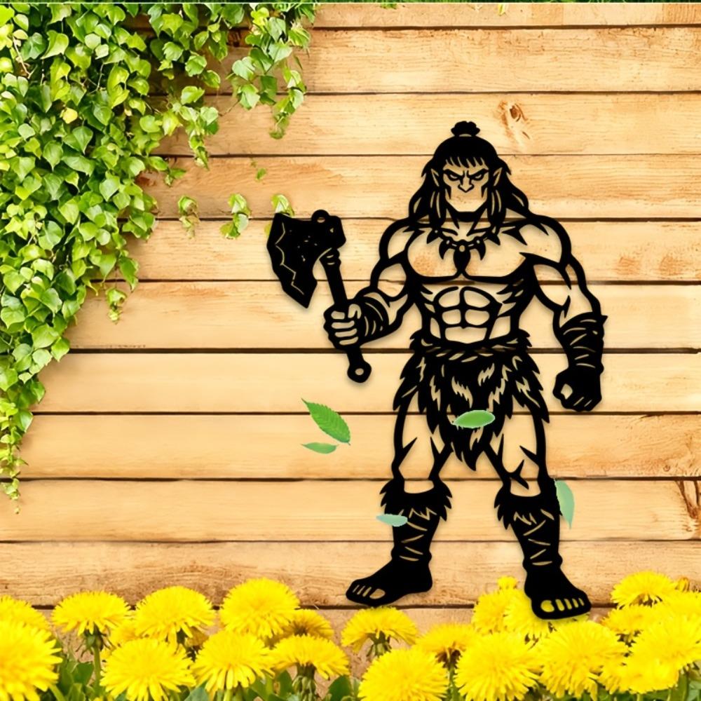 2D Barbarian Warrior Metal Wall Art, Nordic Iron Sculpture for Game Room, Living Room Decor, Man Cave, Office, Bar, Gym Battle Theme