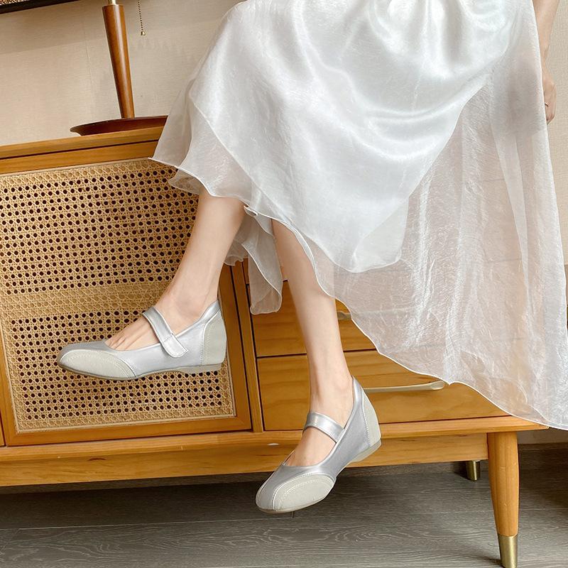 

5Lm small man inner height increase ballet Velcro single shoes women s niche design new Mary Jane small size women s shoes 3 39 срібний