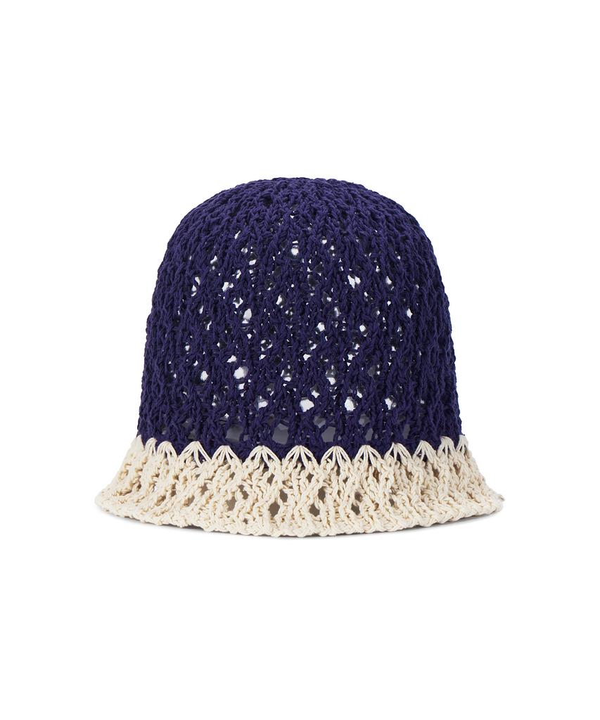 Bajal Metal Tip Crochet Two-Tone Bucket Hat Navy