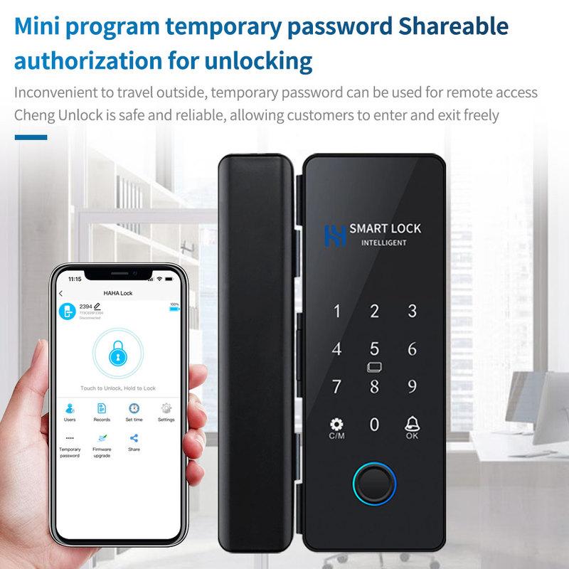 Fingerprint Glass Door Lock Bluetooth Sliding Glass Door Smart Lock Electronic Rfid Card Lock Hahalock APP Control