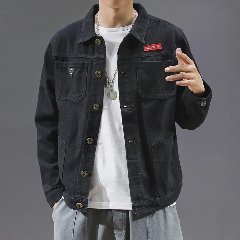 Men's Casual Korean-Style Denim Jacket with Velvet Lining - Trendy, Loose-Fit Workwear for Autumn and Winter