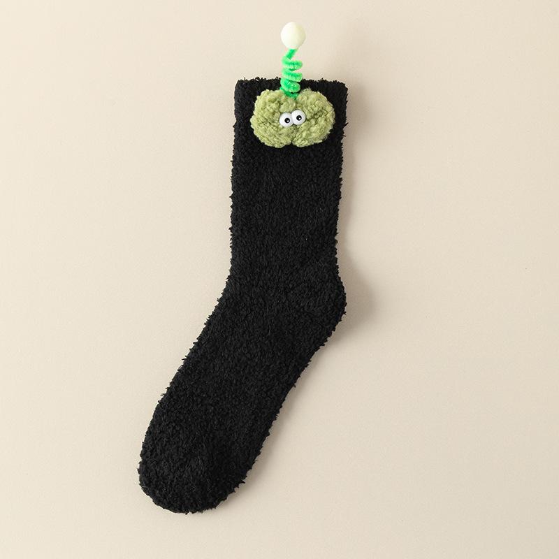 

Женские осенне-зимние толстые носки-трубы для сна на полу с мультяшным милым рисунком месяца 1 pair чёрный