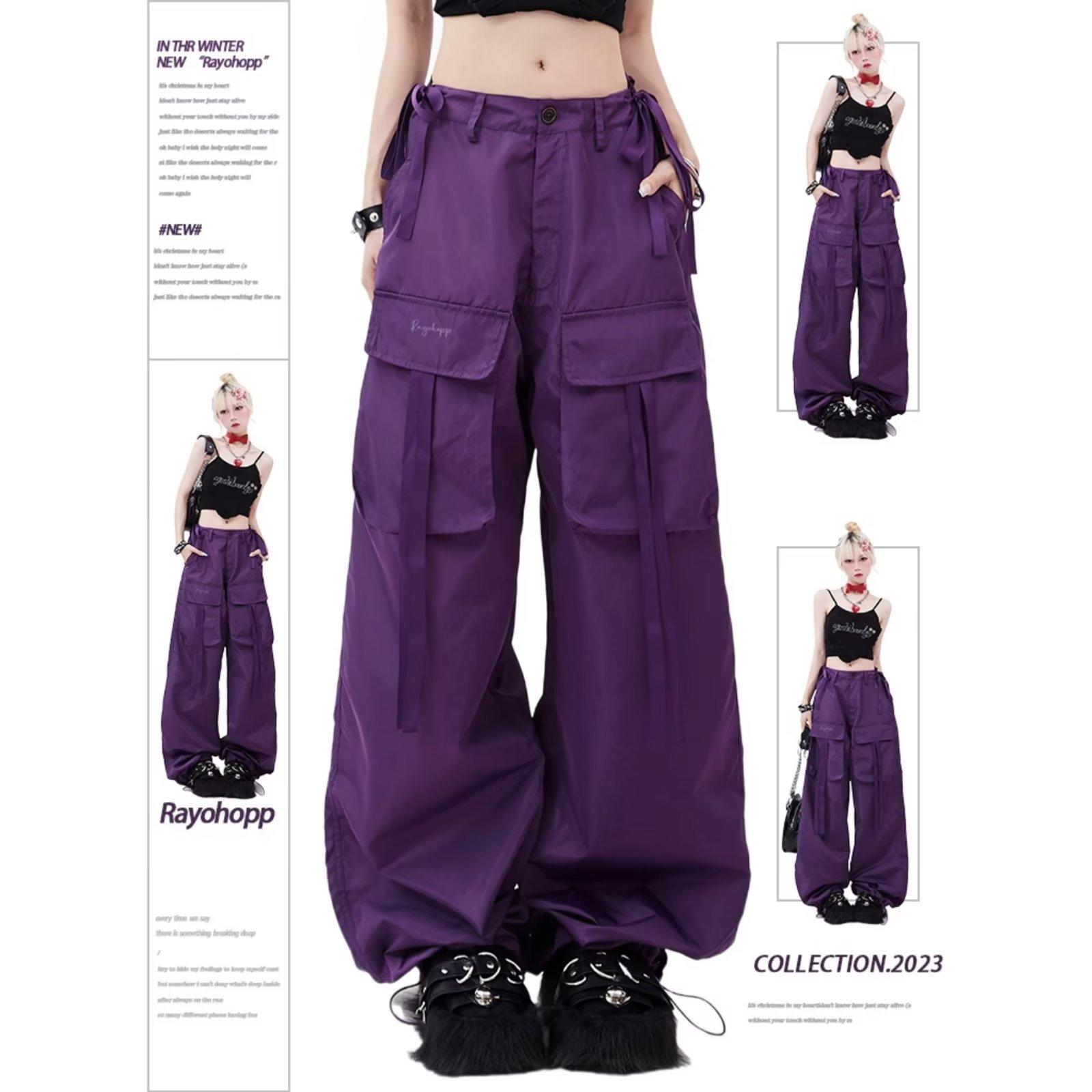 

Женские брюки-карго нового дизайна с лентой и большими карманами, прямые широкие брюки с высокой талией