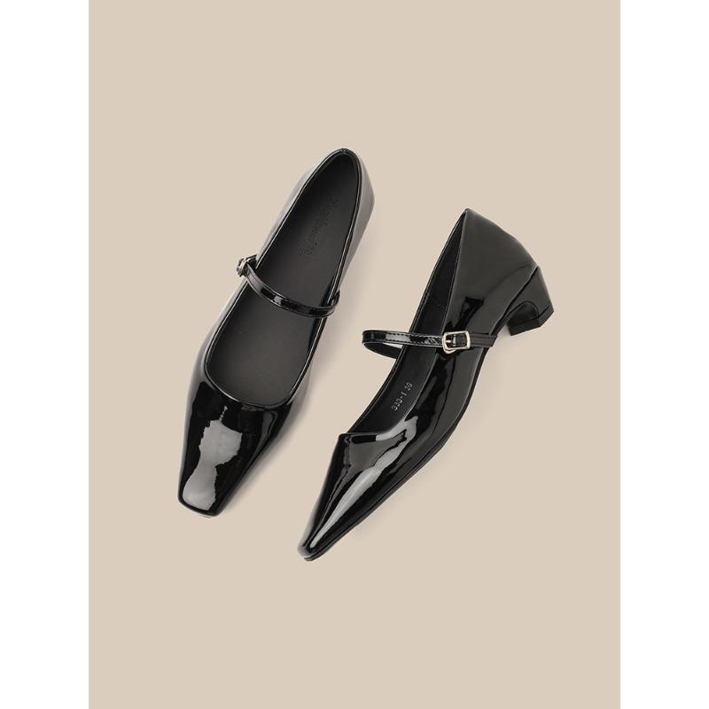 

Square head middle heel Mary Jane single shoes versatile commuting word buckle women s single shoes fashion 35 чёрный