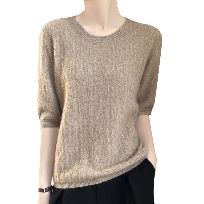 Top Tricotat Jacquard Ajour cu Gât Rotund pentru Femei - Colecția de Primăvară Timpurie și Toamnă