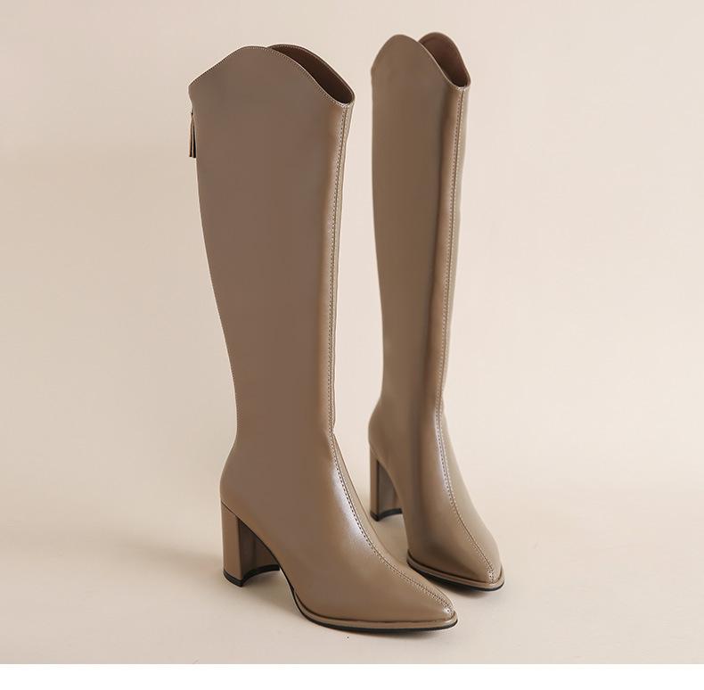 Autumn and Winter New Thick Heel High Heel Fashion Boots Rear Zipper Knight Boots