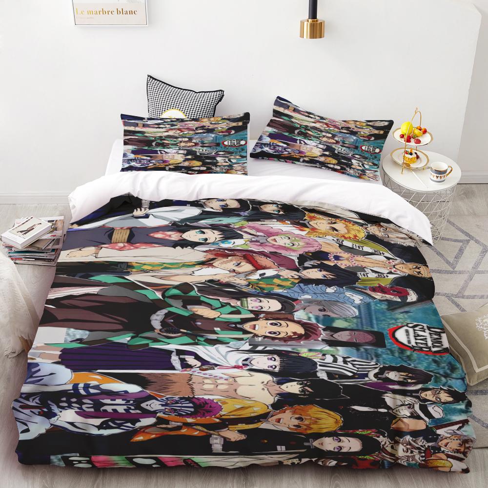 Duvet Covers Cartoon Bedding Set Printed Cartoon Home Decor Demon Slayer Bedding Set Soft And Comfortable Queen/King Boys