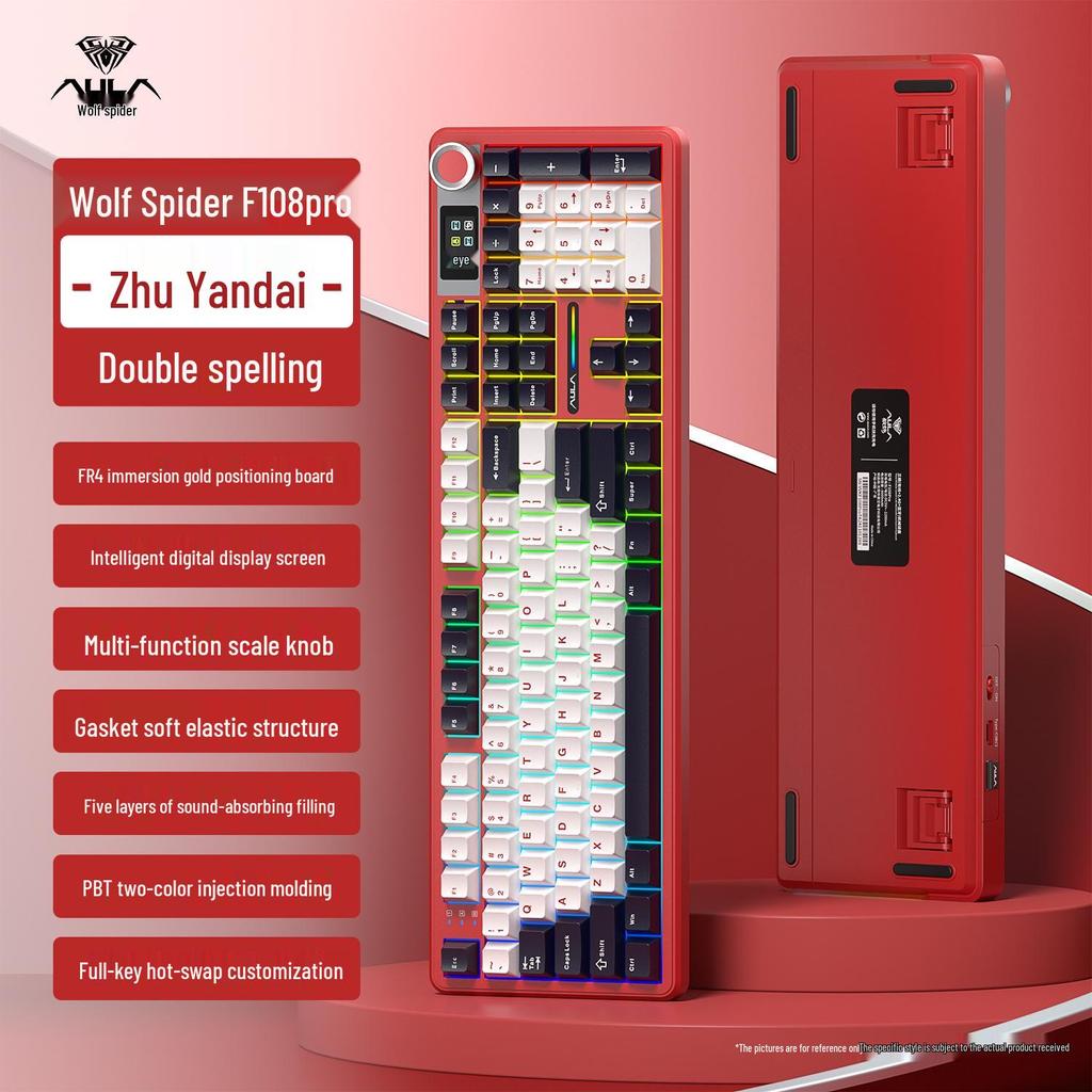 Tarantula F108pro Kabellose Bluetooth-Mechanische Esports-Tastatur mit drei Modi und Anpassungsoptionen: Farbverlauf, Heiß-Swap-fähig, Seitenbedruckt.