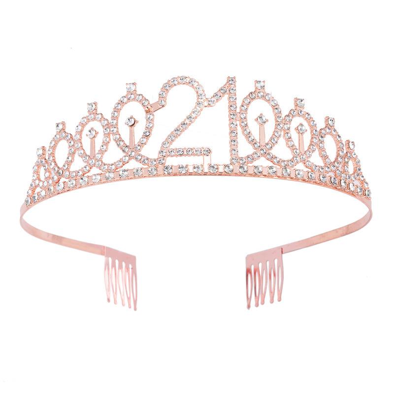 Birthday Party Crown Headband Rhinestone Crown Hair Accessories First Year Number Birthday Cake Ornaments Alloy Headband