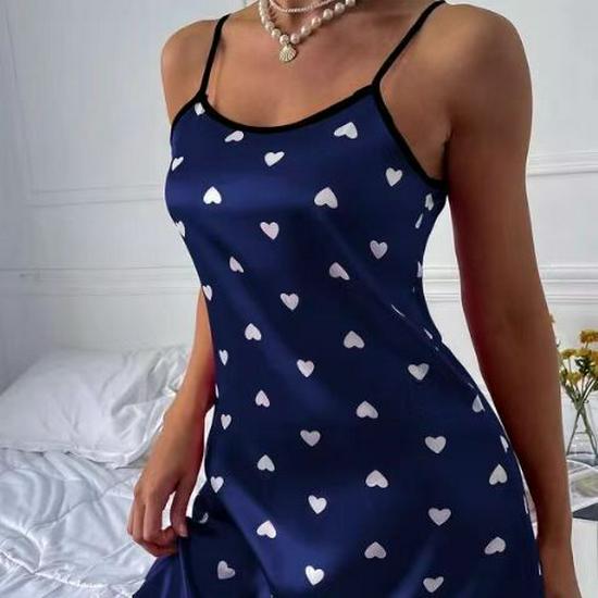 Plus Size Faux Silk Print Sling Nightdress – Sexy European & American Style Summer Pajamas