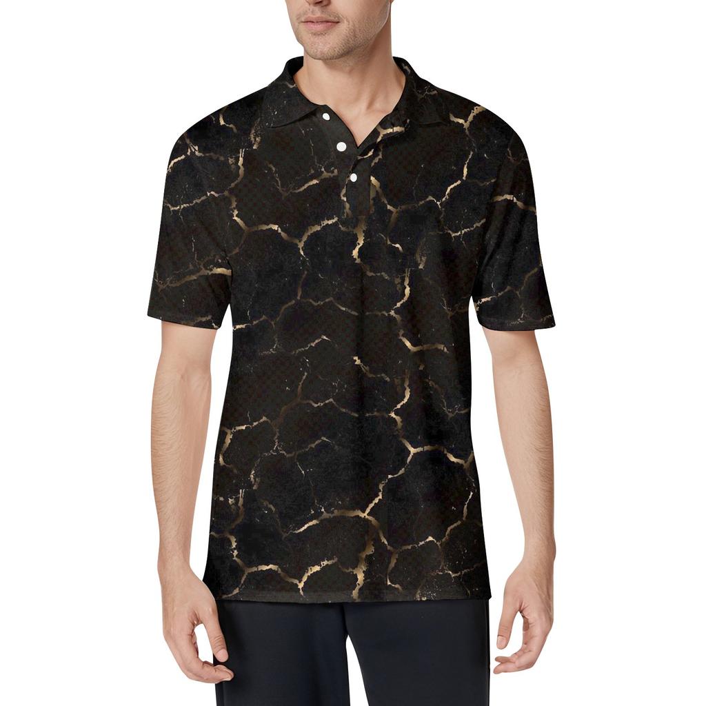 Herrmode tryckt kortärmad mjuk bomullskrage skjorta