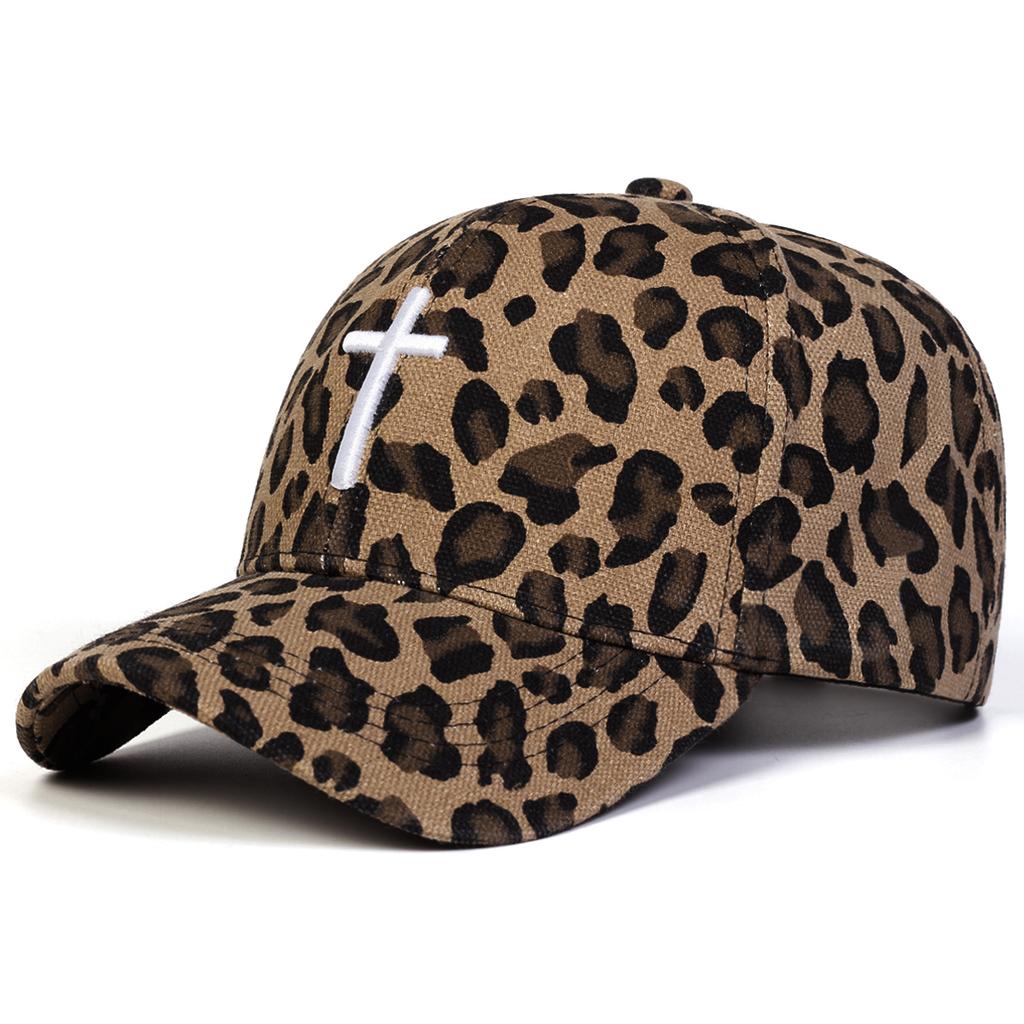 Unisex Cross Embroidery Leopard Print Baseball Caps Spring Autumn Outdoor Adjustable Casual Hats Sunscreen Hat Sports Cap